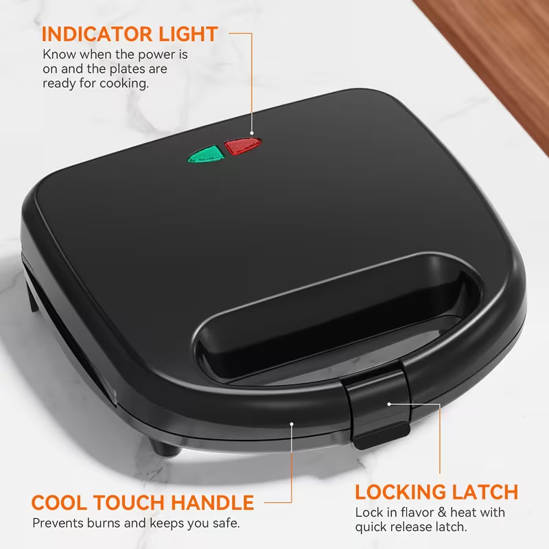 Electric Sealed Sandwich Maker Grill with Nonstick Plates, Makes Stuffed French Toast, Omelets, Compact & Easy to Store, Black