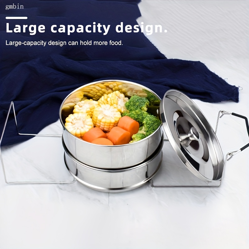 Double-layered 304 stainless steel lunch box, airtight, leak-proof, drop-resistant, durable, portable, and easy to clean. Suitable for office workers and students; microwave safe.