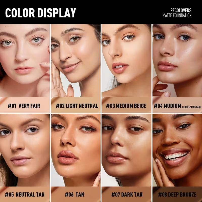 Pro Flawless Liquid Foundation - Full Coverage, Natural Matte Finish, Waterproof, Long-Lasting Concealer for Dark Circles,, Blemishes, and Imperfections - Suitable for All Skin Types and Tones