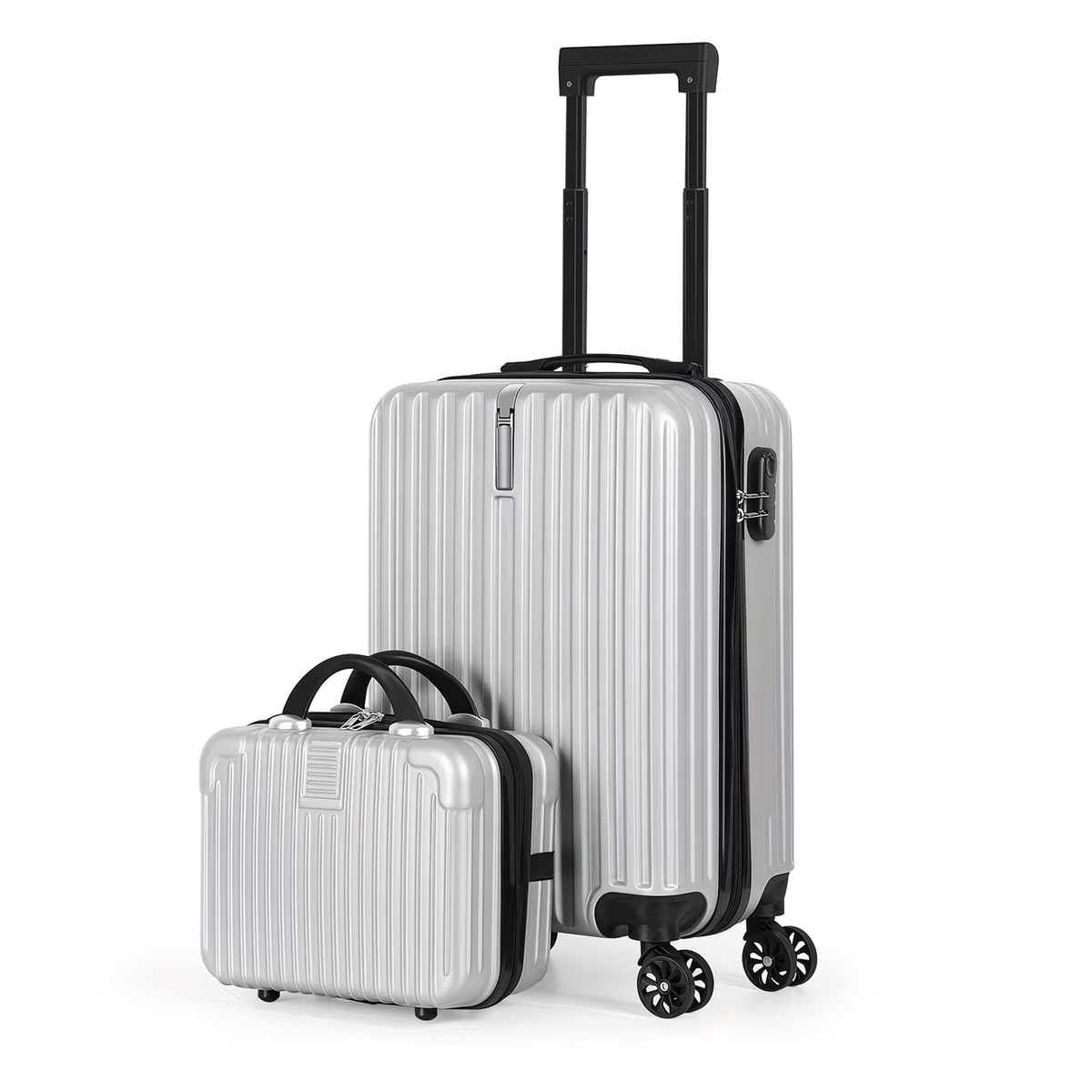 2pcs Luggage Set, 20-Inch Rolling Suitcase & 14-Inch Makeup Bag, Travel Carry-On Trolley Bag with Spinning Wheels & TSA Lock for Business & Leisure Flights. Available In Four Colors.