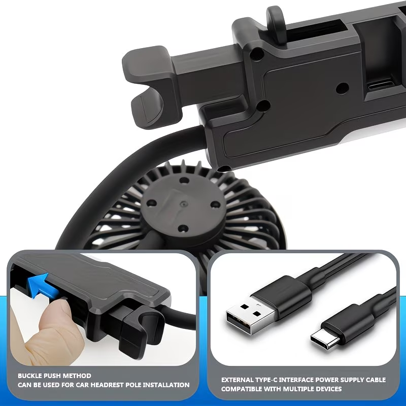 Usb-Powered Cooling Fan for The Back Seat of Your Car, Featuring Two Separate Heads That Can Rotate 360°, Designed for Quiet Ventilation in Sedans, Suvs, Rvs, Trucks, And