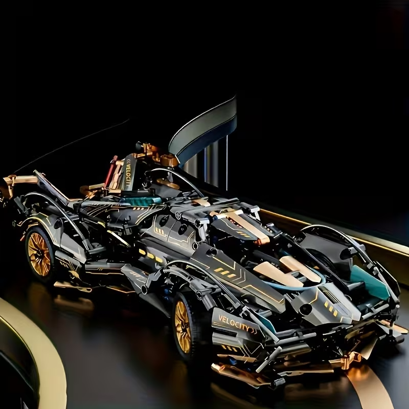 Limited Edition Supercar Model Set, Sleek Black and Golden Color Scheme, DIY Mechanical Assembly, High-Quality ABS Plastic, Stackable Vehicle Set, Suitable for Ages 6+, Building Block Set, Model Making, Boys' Car Toy