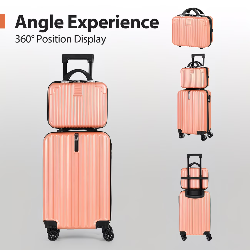 2pcs Luggage Set, 20-Inch Rolling Suitcase & 14-Inch Makeup Bag, Travel Carry-On Trolley Bag with Spinning Wheels & TSA Lock for Business & Leisure Flights. Available In Four Colors.