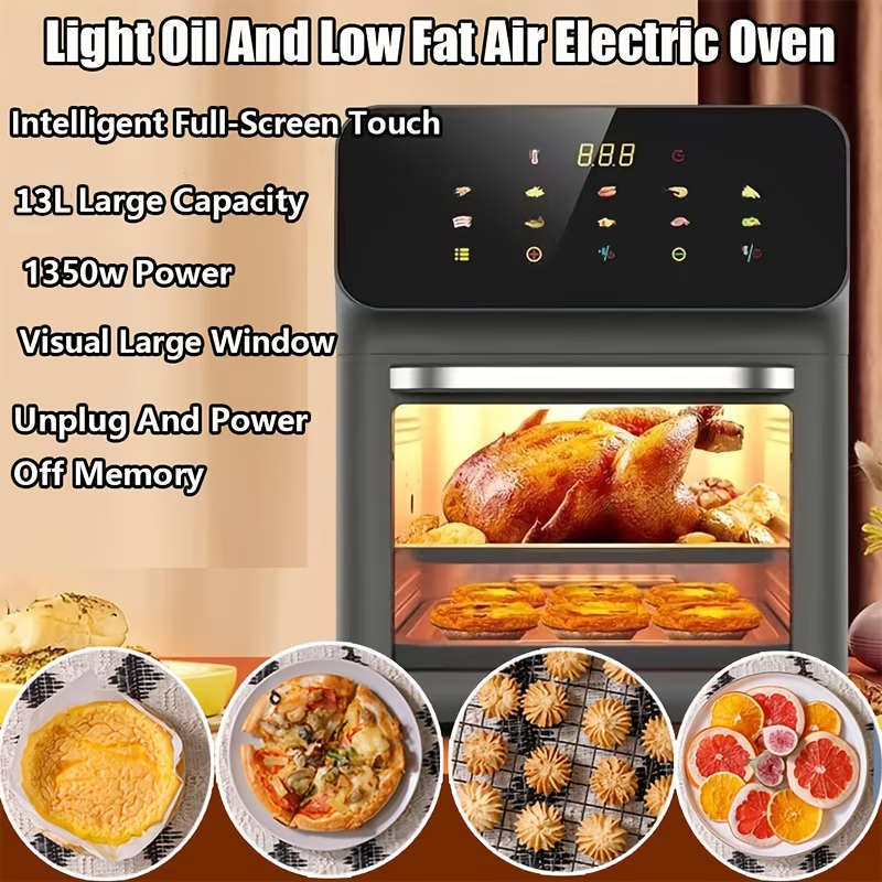 12QT Desktop Oven Set, 10 in 1 Multifunctional Air Fryer Toaster Combination, Baking, Reheating, No Deep Frying, Stainless Steel, LED Digital Touch Screen, Visible Window, Healthy Cooking, Space Saving Design, Black