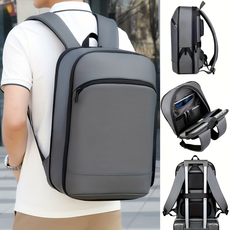 1pc Men'S Solid Color Expandable Business Backpack, Durable Zipper, Multiple Compartments, Padded Laptop Sleeve, Casual Daypack for Going Out & Leisure Travel, for Outdoor Business Trip, Daily Commute, Perfect Gift for Holiday Travel Season