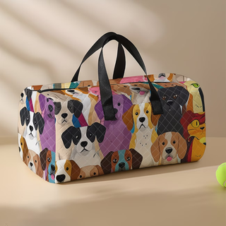 Black shoulder strap colorful puppy