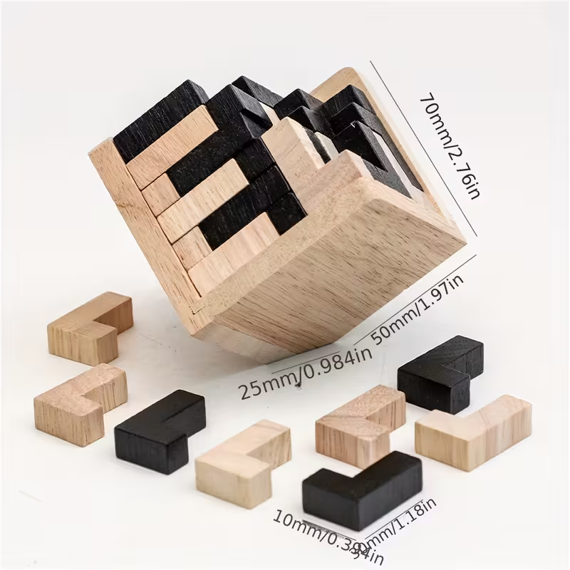 54 Wooden Educational Puzzle Cubes, L-Shaped Puzzles, Logic Toys for Cognitive Development