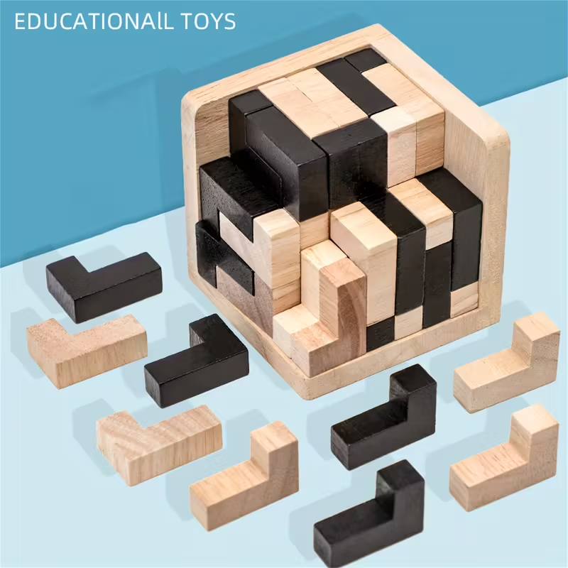 54 Wooden Educational Puzzle Cubes, L-Shaped Puzzles, Logic Toys for Cognitive Development