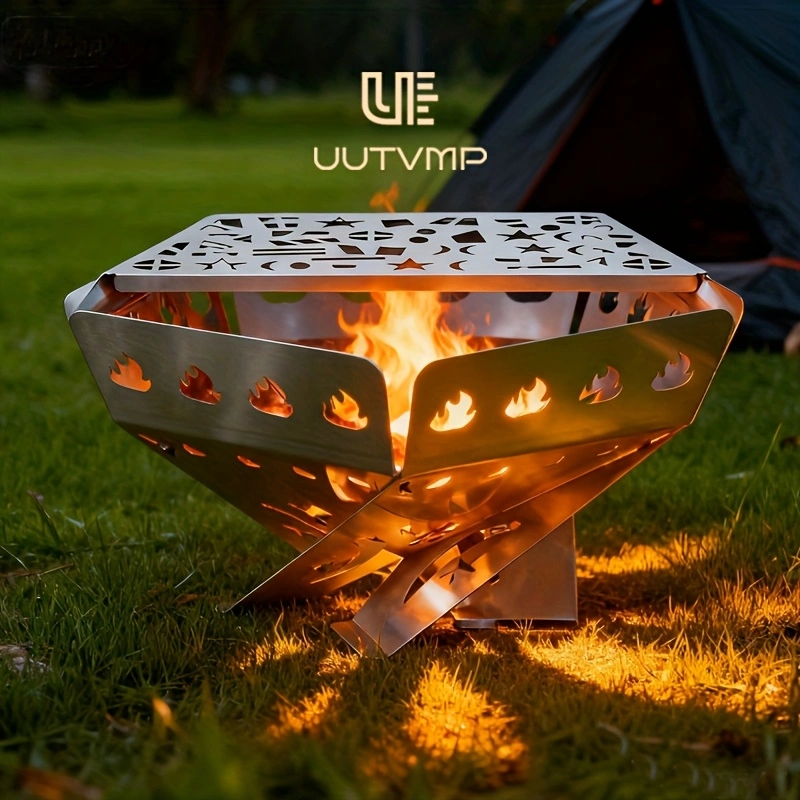 Stainless steel wood-burning stove, outdoor campfire stove, perfect for camping and heating. Home, patio, and outdoor camping barbecue stove, thickened and high-temperature resistant, portable barbecue and heating stove, quick assembly and folding.
