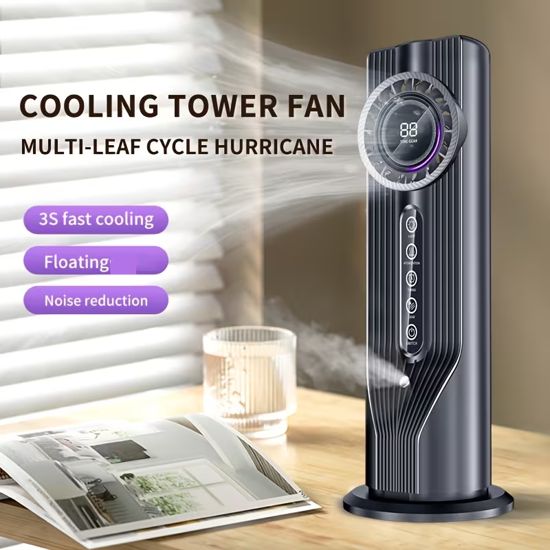 USB Plug-in Tower Fan, Multi-functional Cool Mist Fan, Portable Cooler - Dual Motor 5-Speed Fan, Portable and Lightweight Design, Suitable for Office, Travel, Camping, RV, Modern and Stylish, Humidifying Function