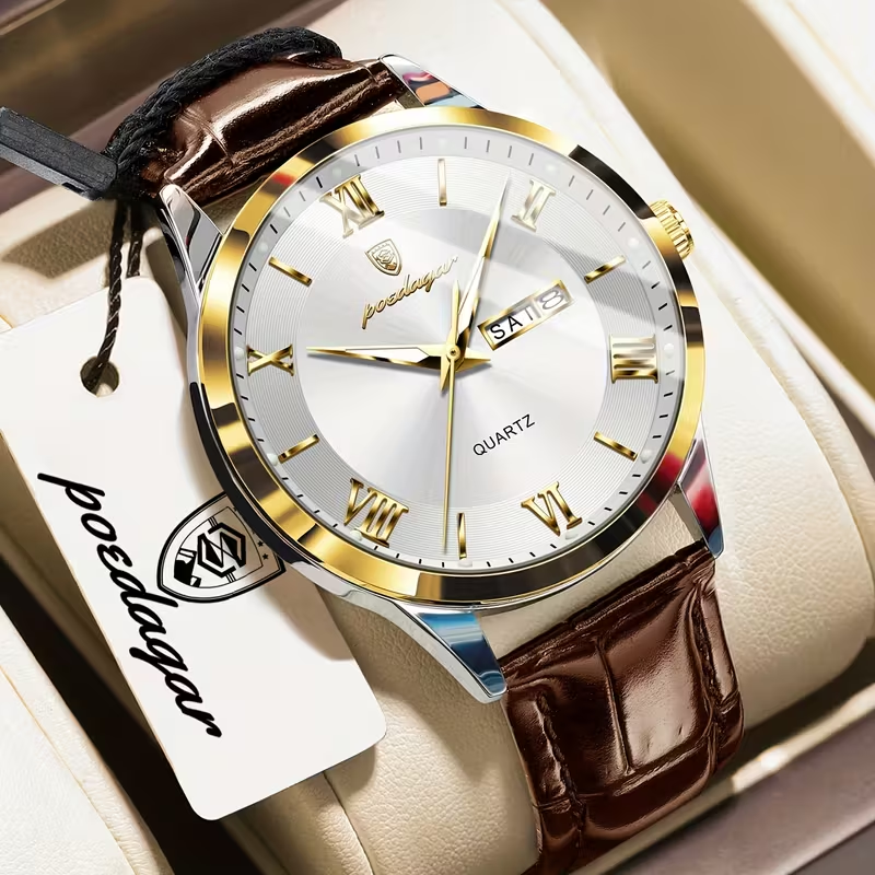 Luxury Business Men's Watch with Luminous Waterproof Calendar, Casual Quartz Men's Wristwatch