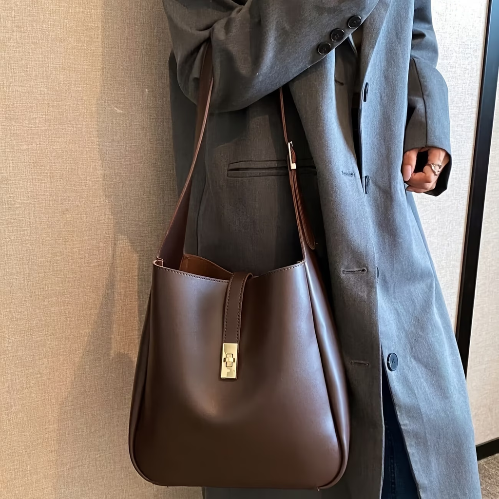 Women's Single-Shoulder Bag, High-End Texture Vintage Large-Capacity Bag, Super Popular and Trendy Versatile Crossbody Bag, Single-Shoulder Bucket Bag