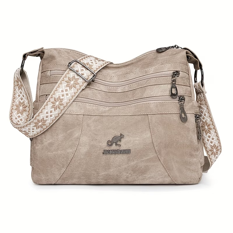 Vintage Style Shoulder Bag for Women, Solid Color, Casual Occasion Handbag with Zipper Closure