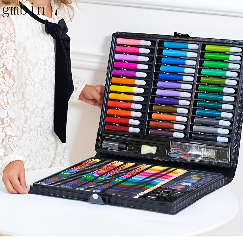 Paintbrush, watercolor, crayon, and wax stick drawing tool set; school supplies drawing set; black drawing set.