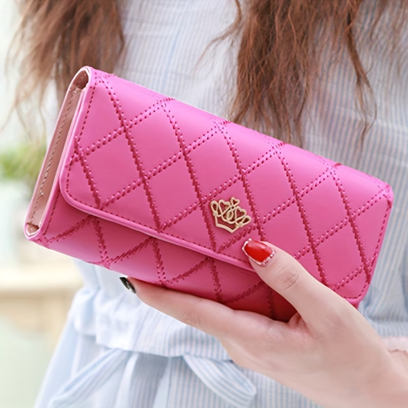 New Fashion Metal Crown Women's Wallet Tri-fold Wallet Long Large-capacity Mini Wallet Zipper Synthetic Leather Wallet