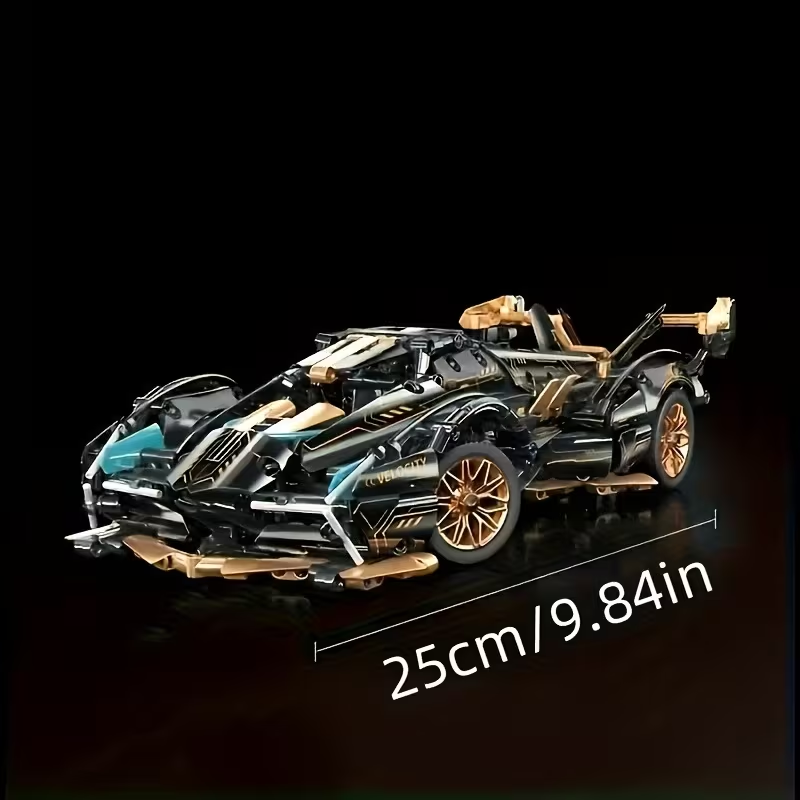 Limited Edition Supercar Model Set, Sleek Black and Golden Color Scheme, DIY Mechanical Assembly, High-Quality ABS Plastic, Stackable Vehicle Set, Suitable for Ages 6+, Building Block Set, Model Making, Boys' Car Toy