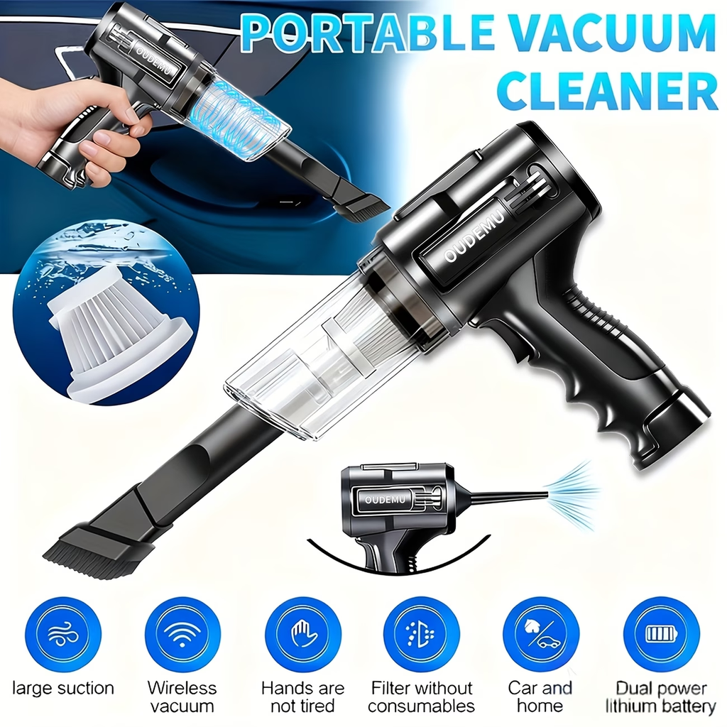 Cordless Handheld Vacuum, Featuring 5Kpa Powerful Suction And a Blowing Function, Compact Mini Vacuum Cleaner with Low Profile And Various Attachments, Ideal for Home, Car, Office, And Outdoor Camping