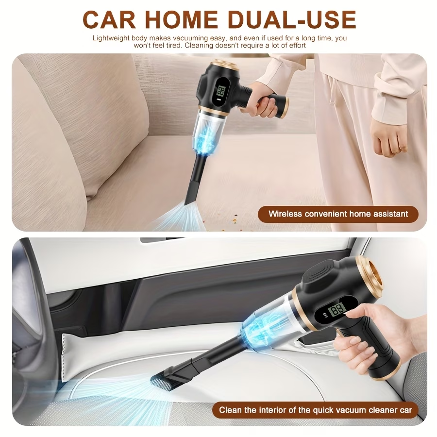 High-Power Handheld Vacuum Cleaner with Strong Suction - Fast Cleaning, Includes Crevice Tool & Multiple Accessories and Brushes, USB Charging, Blowing and Sucking Function, for Home and Car Use, Hair Removal, Quick Cleanup, Ergonomic Grip