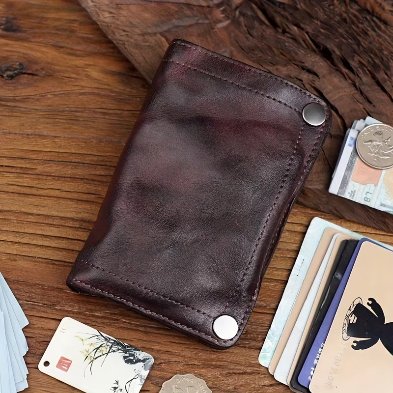 Retro Vegetable Tanned Leather Handmade Wallet Men'S Genuine Leather Zipper Bag Multi-Card Slot First Layer Cowhide Handmade Old Large Capacity