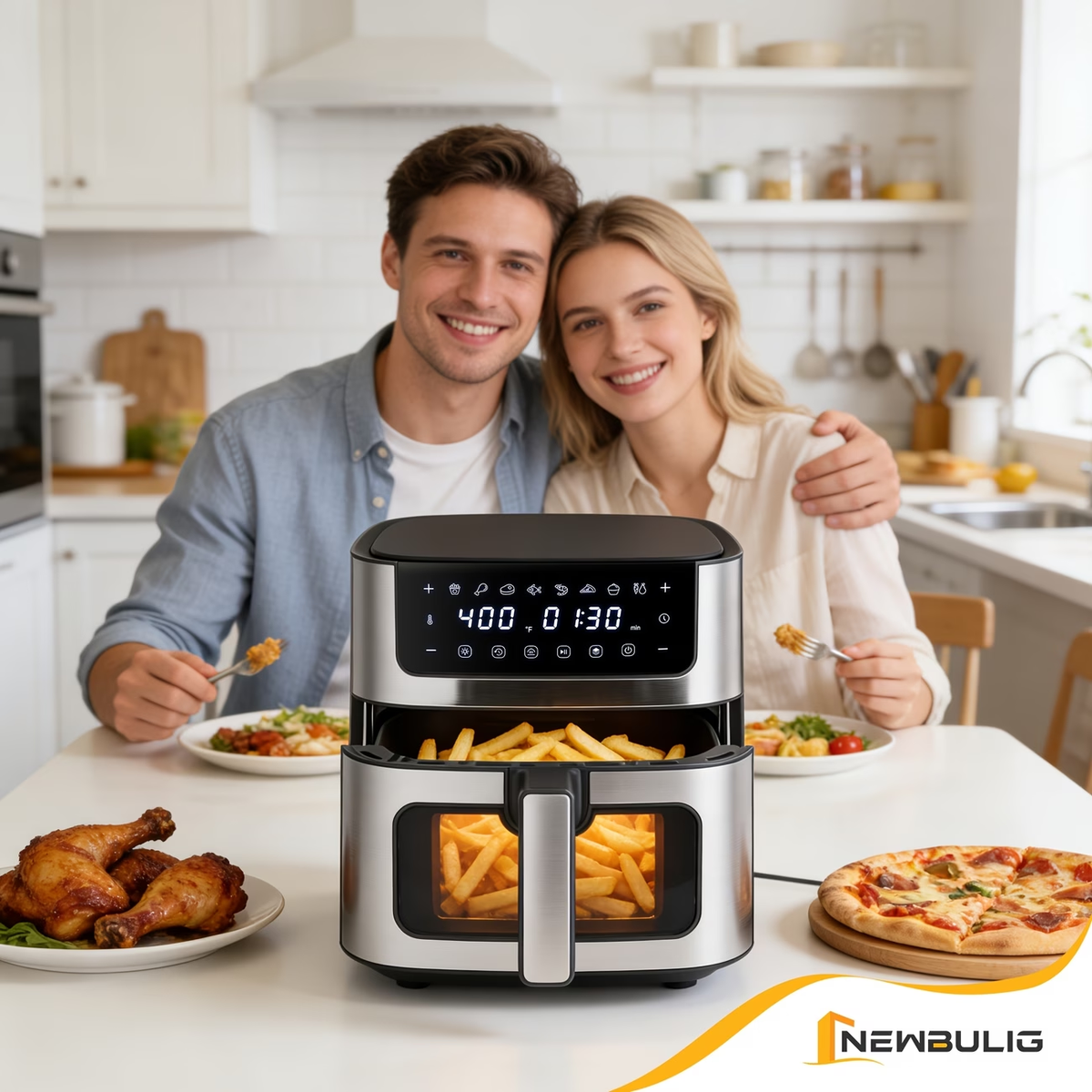 6.34QT Multi-Function Air Fryer with Ceramic Coating Suitable for Roast, Bake, Broil, Dehydrate, Reheat & Keep Warm, Digital Temperature (90°F-450°F), Easy-Clean Cooker for, -Type Plug ( Plug)