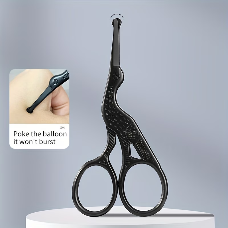 Safety Round Head Stainless Steel Nose Hair Scissors, Bionic Crane Type Beauty Scissors for Eyebrows, Nose Hair, Beard, Ear Hair, Stainless Steel Eyebrow Scissors, Men and Women Professional Trimming Facial Hair Beauty Makeup Scissors