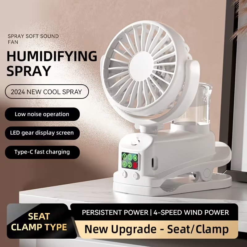 This Is a 2-In-1 Fan And Humidifier, Featuring a Portable Desktop Fan with 4 Adjustable Speeds And 2 Humidity Levels. It Operates Silently at 360 Degrees