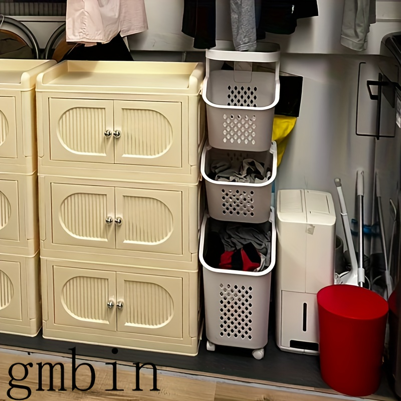 Three-tier laundry basket/storage rack for bathroom, balcony, and bedroom spaces