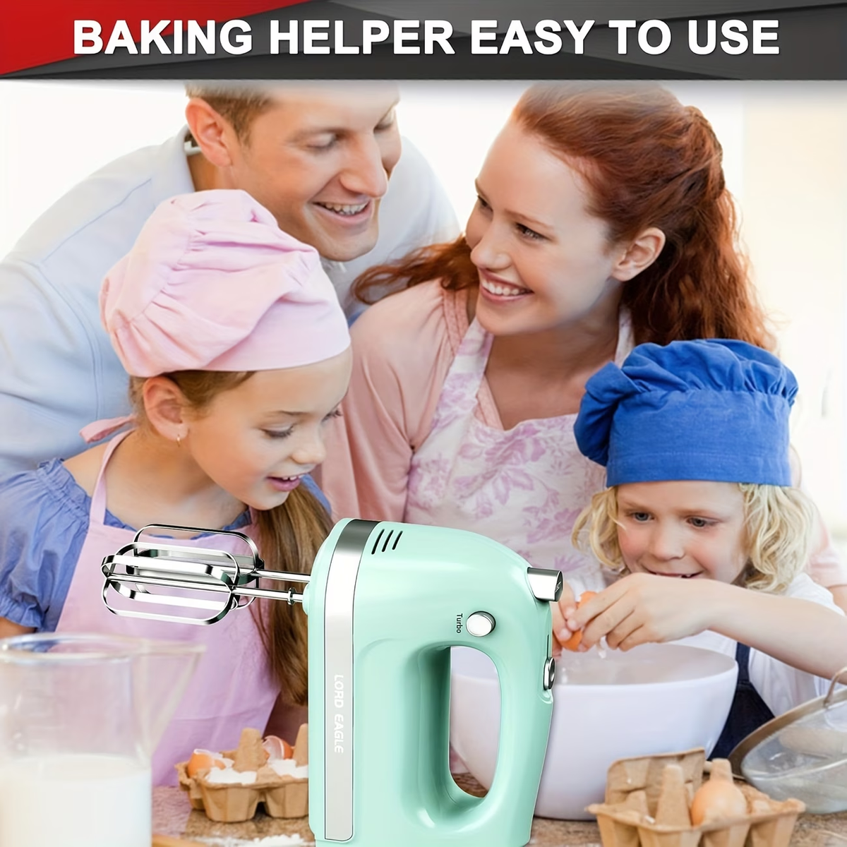 Electric Hand Mixer Complete Set with Attachment Storage Case, Includes 5 Stainless Steel Accessories, Turbo Boost & 5-Speed Settings for All Baking Needs