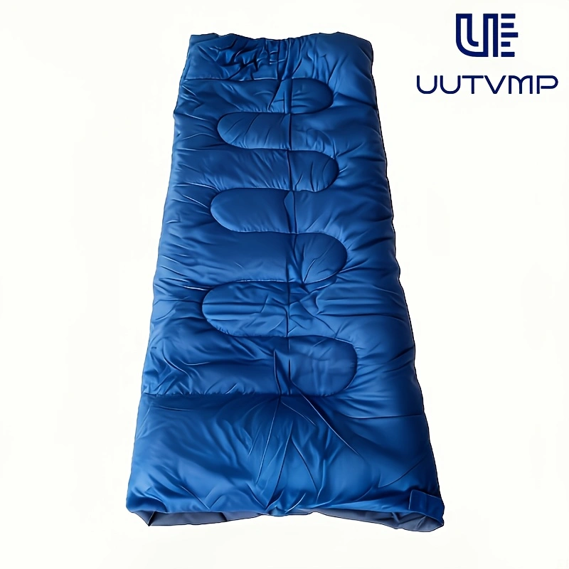 A blue envelope sleeping bag, modular and suitable for camping, hiking, trekking, cycling, travel, and other outdoor activities.