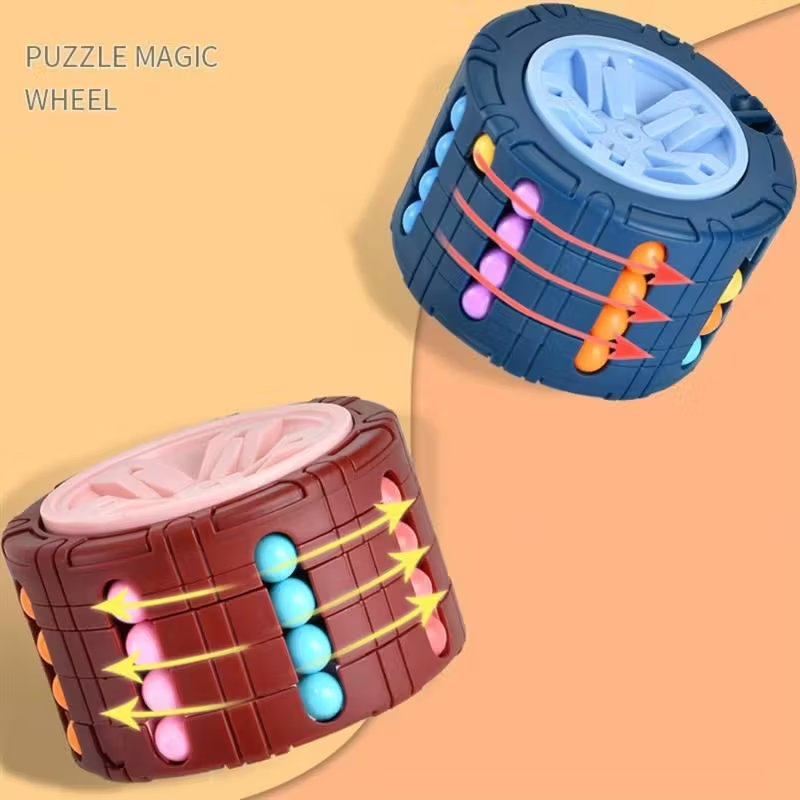 3D Cylinder Cube Toy Magical Bean Gyro Rotating Slide Puzzle Games for Stress Relief in Children Educational Toys (Red, Blue, Black)