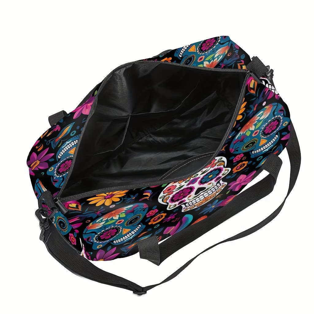 Mandala And Skull Flower Combined Print Travel Bag, Men'S And Women'S Trendy Outdoor Luggage Bag, Sports Yoga Bag