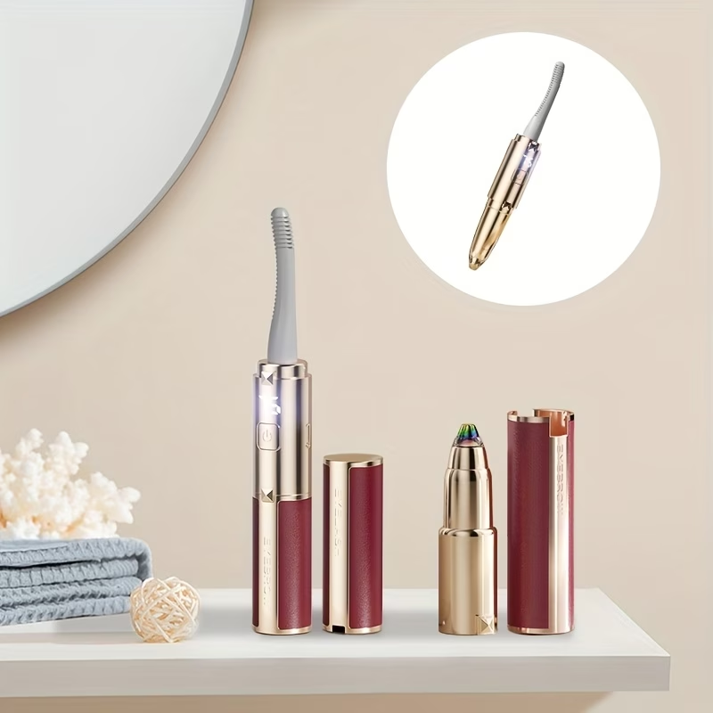 A 2-In-1 Women'S Electric Shaver, Heated Eyelash Brush, USB Charging, with 3-Level Temperature Display, LED Digital Screen Display, Special for Eyebrow Trimming And Eyelash Curling, Mini Portable, Ideal Gift for Women