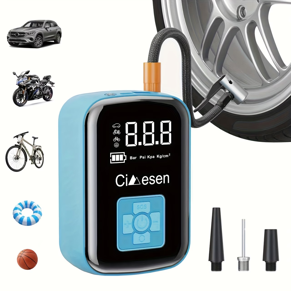 1pc Tire Inflator Portable Air Compressor, Fast Cordless Air Pump, Digital Display With Multi-function Nozzle Adapter And Long-lasting Lithium Battery For Car Motorcycle Bicycle Tire Ball, Auto Parts