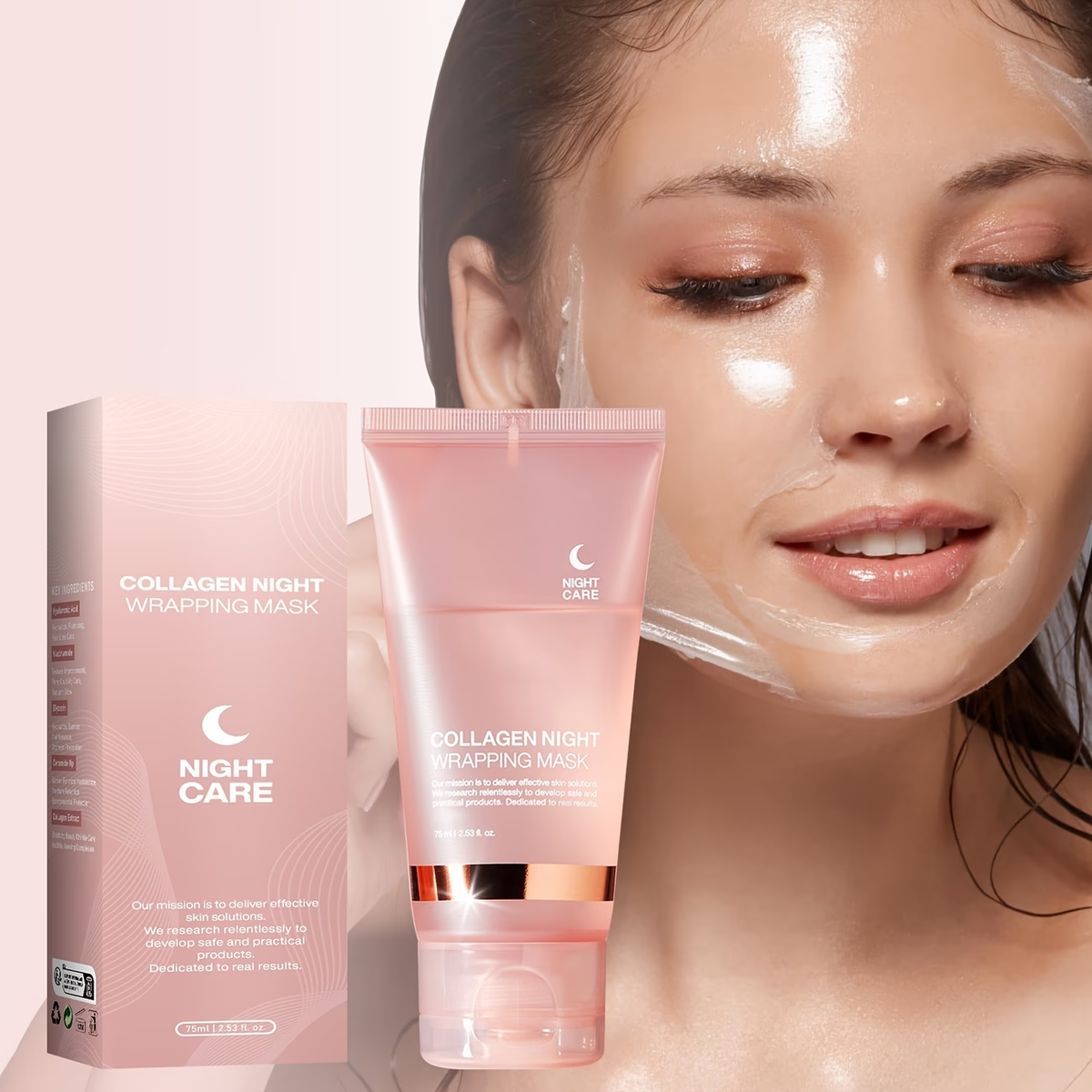 Collagen Night Wrap Mask, with Jelly Brush, Alcohol-free Mild, Deep Penetration, Nourish And Firm The Skin, Suitable for All Skin Types, Facial Glow And Luster, Halloween Christmas Valentine's Day Gift, First Choice