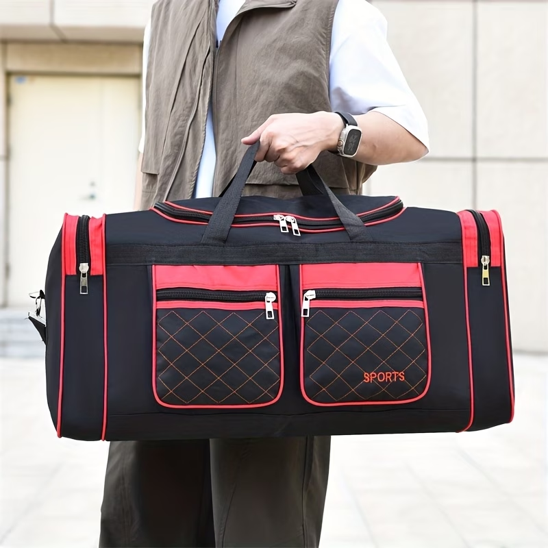 Large Capacity Travel Duffel Bag for Men & Women - Durable Oxford Fabric, Multiple Compartments, Adjustable Shoulder Strap, Ideal for Business Trips & Short Journeys, with "SPORTS" Print, Travel Bag