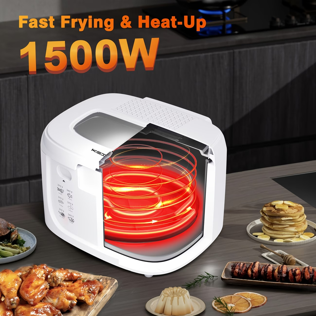 1500W Electric Deep Fryer with Adjustable Temperature Control, 84.54oz Non-Stick Basket & Viewing Window, Removable Lid for Easy Cleaning, One-Touch Switch, Christmas Gift