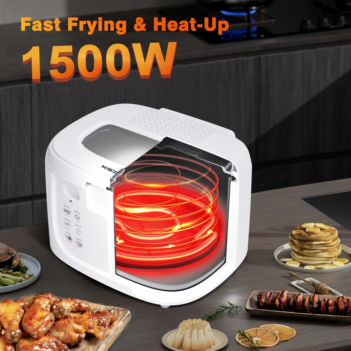 1500W Electric Deep Fryer with Adjustable Temperature Control, 84.54oz Non-Stick Basket & Viewing Window, Removable Lid for Easy Cleaning, One-Touch Switch, Christmas Gift