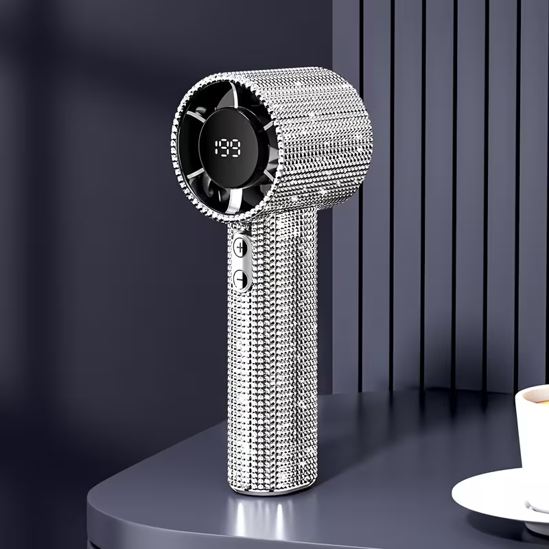 Handheld Mini Fan with Diamond Pattern - USB Rechargeable, Long-Lasting Battery, Elegant Design for Personal Use, Portable Fan, Stylish Accessory, Durable Construction