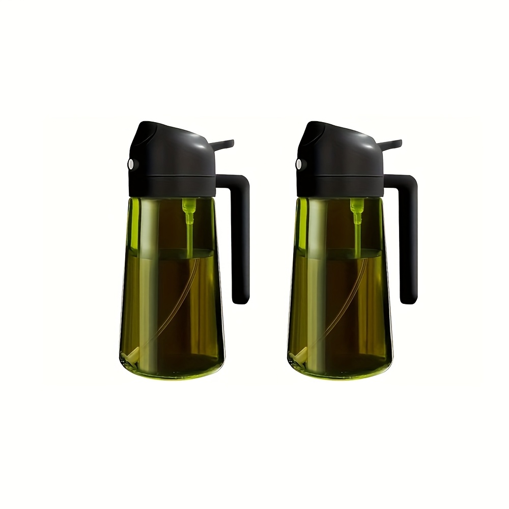 2-piece openable push-button oil spray bottle, 470ml glass spray and invert dual-use oil bottle, household olive oil spray bottle, automatic back-suction nozzle, double seal to prevent leakage when inverted.
