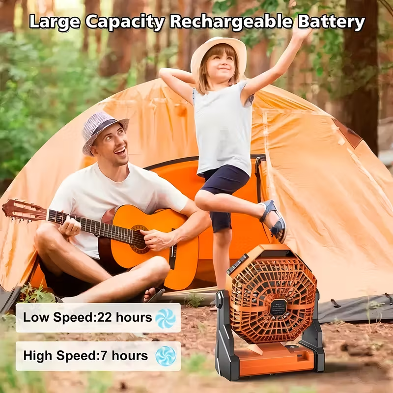 New Multifunctional Outdoor Fan with Stepless Speed Control, Portable Hanging Anywhere, LED Light for Illumination, Essential for Camping, Autumn and Winter, Holiday Outdoor Travel, USB Rechargeable, Extra Large Lithium Battery with Long Endurance