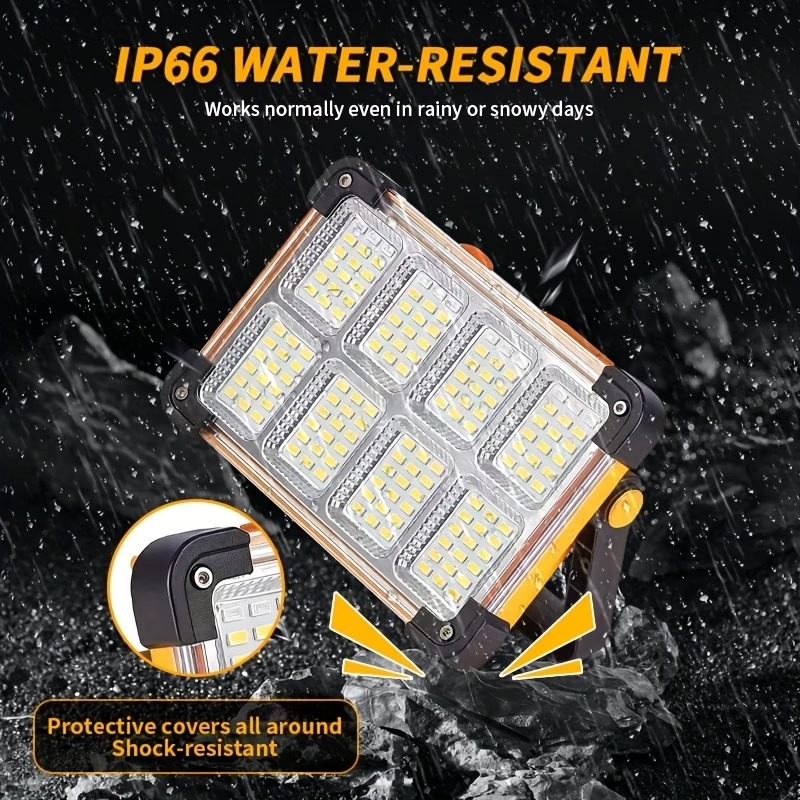 1pc 144 LED Bead 8-Grid Emergency Light, Solar-Powered Searchlight with 5 Lighting Modes, USB Charging Function, Long-Lasting Battery, IP66, Portable Floodlight, Transparent Grid Surface Design with Black/Yellow Handle, Magnetic Base Emergency