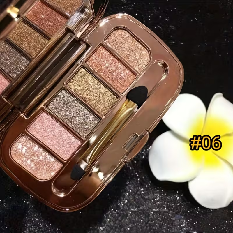 6 colors Diamond Pearly Glitter Eyeshadow Palette with Brush and Mirror - Enhance Your Eye Makeup with Polarized Shimmer