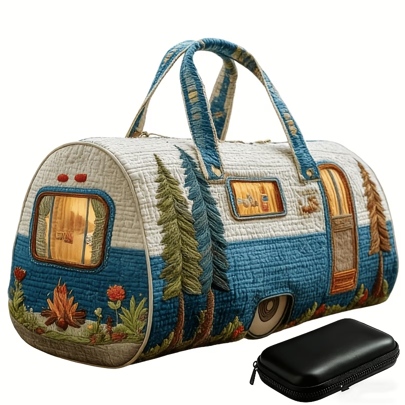 2pcs Hippie Bohemian Style Quilted Travel Bag - Vintage Quilted Overnight Travel Bag with Shoulder Strap, Multi-Pattern Bohemian Style, Suitable for Gym, Weekend Travel, Overnight Luggage, Handbag