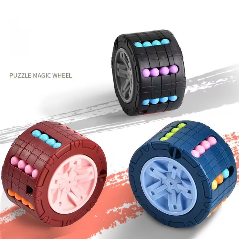 3D Cylinder Cube Toy Magical Bean Gyro Rotating Slide Puzzle Games for Stress Relief in Children Educational Toys (Red, Blue, Black)