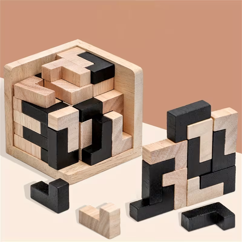 54 Wooden Educational Puzzle Cubes, L-Shaped Puzzles, Logic Toys for Cognitive Development