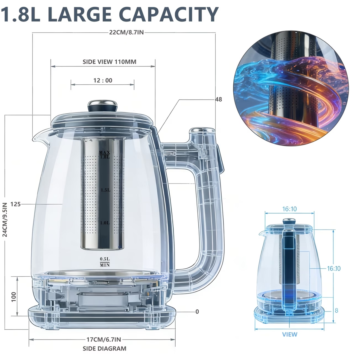 Durable 1.8 Liter Electric Kettle - Fast Heating, Automatic Shut-Off, Boil-Dry Protection, Removable Filter, 360° Swivel Base - Stainless Steel, Suitable for Brewing Tea, Coffee, And Heating Water for Milk Powder, Multifunctional Kitchen Appliance.