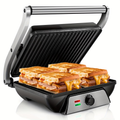 3-in-1 Electric Indoor Grill - Panini Press with Non-Stick Cooking Plates, Opens 180-Degree Gourmet Sandwich Maker, Floating Hinge Fits All Foods, Panini Press Grill with Grease Tray