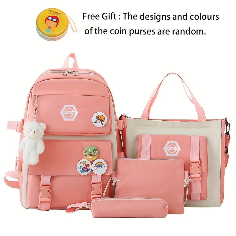 4pcs/Set Easy Leisure Backpack Large Capacity Schoolbag Travel Bag Canvas Shoulder Bag, for Teenager, For Teenager