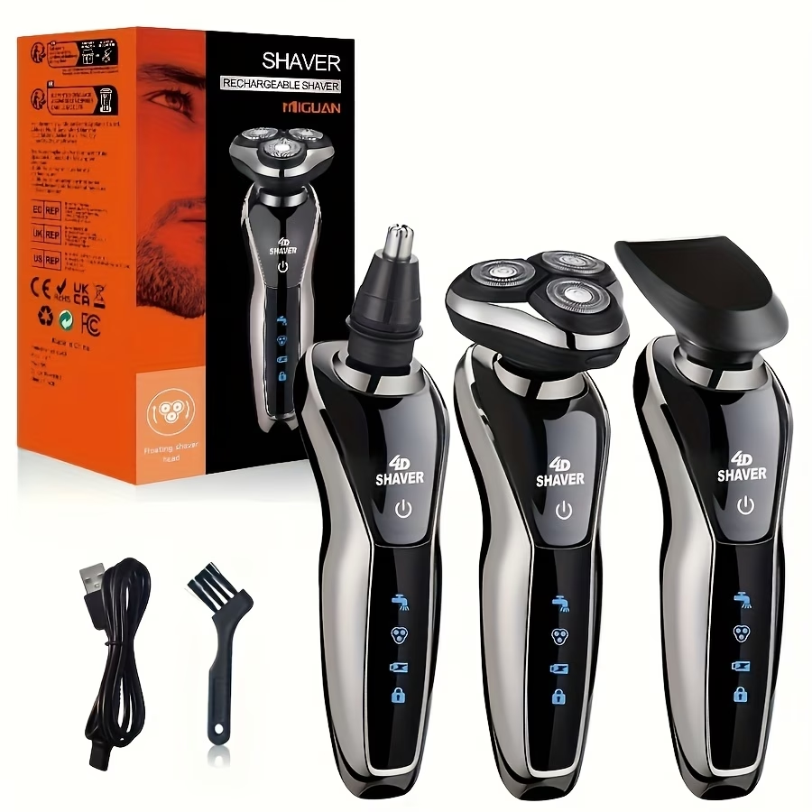 3-In-1 Electric Shaver, Rotary Shaver, Sideburns Trimmer, Nose Hair Trimmer; USB Charging, 3D Floating Shaving, Clean Shaving, Men'S Holiday Gift