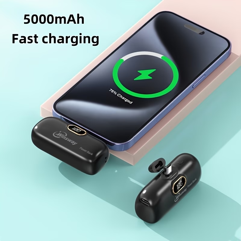 5000mAh Mini Portable Charger Type-C Interface Fast Charging Metal Tail Plug Upgraded Firmly, LED LCD Display, Suitable For Phone 17/16/15Pro/Pro Max/Pad Pro/Android Phones, Suitable For Giving Friends Exquisite And Compact Gifts On Festival
